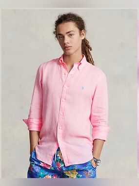 Ralph Lauren Light Pink Linen Button-Down Shirt XL